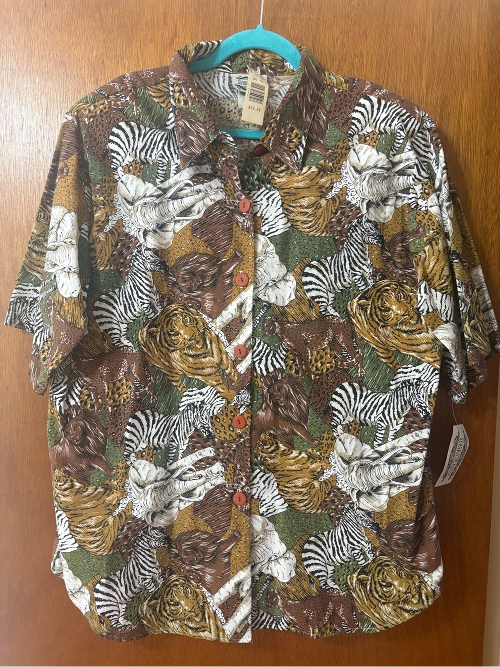 90s Unisex Short-Sleeve Animal Print Button-Up Shirt! Womens size 20 or 2x NWT